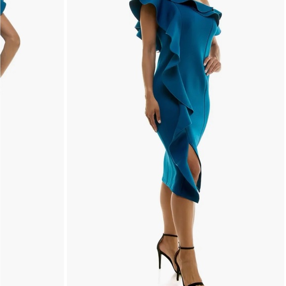 Blue Off-Shoulder Ruffle Dress - Picture 2 of 3